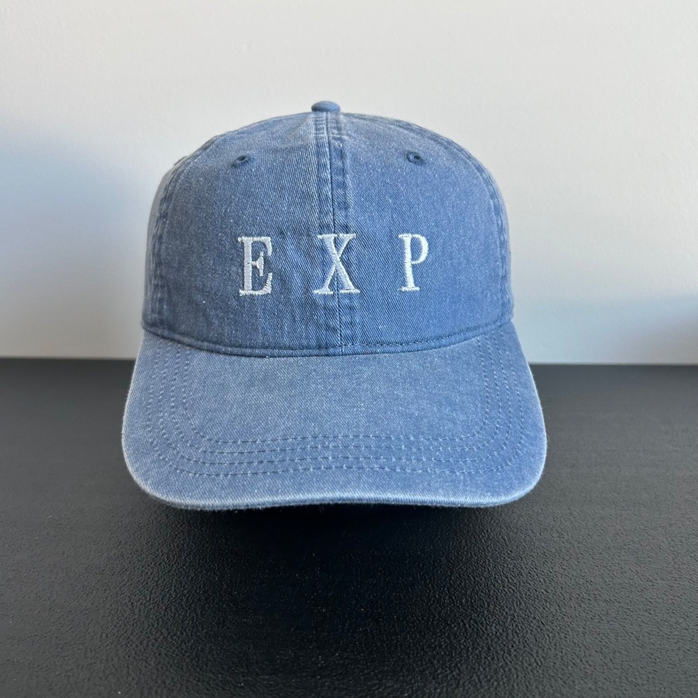 Vintage EXP Hat Cap Strap Back Adjustable Blue Pigment Dyed Baseball Logo Adult
